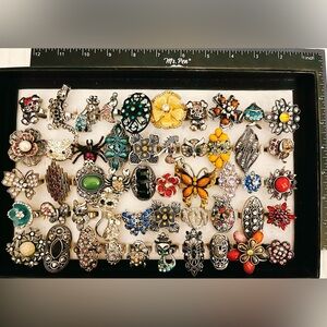 50pc Lot Adjustable Rings Mixed Costume Jewelry Vintage Style Rhinestone Animal